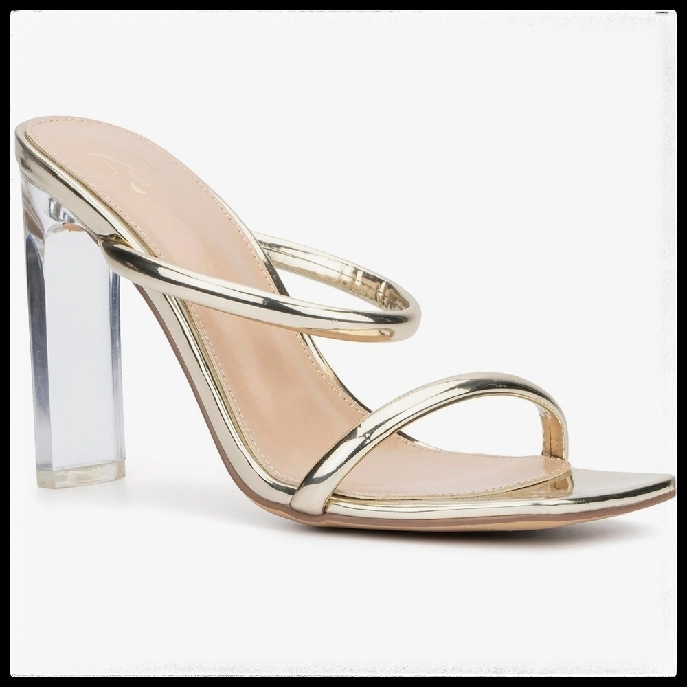 NWT New York & Company Women's Gold Strappy Heeled Sandals Size 7